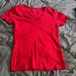 Tommy Hilfiger Women's Bright Red V-Neck Tee
